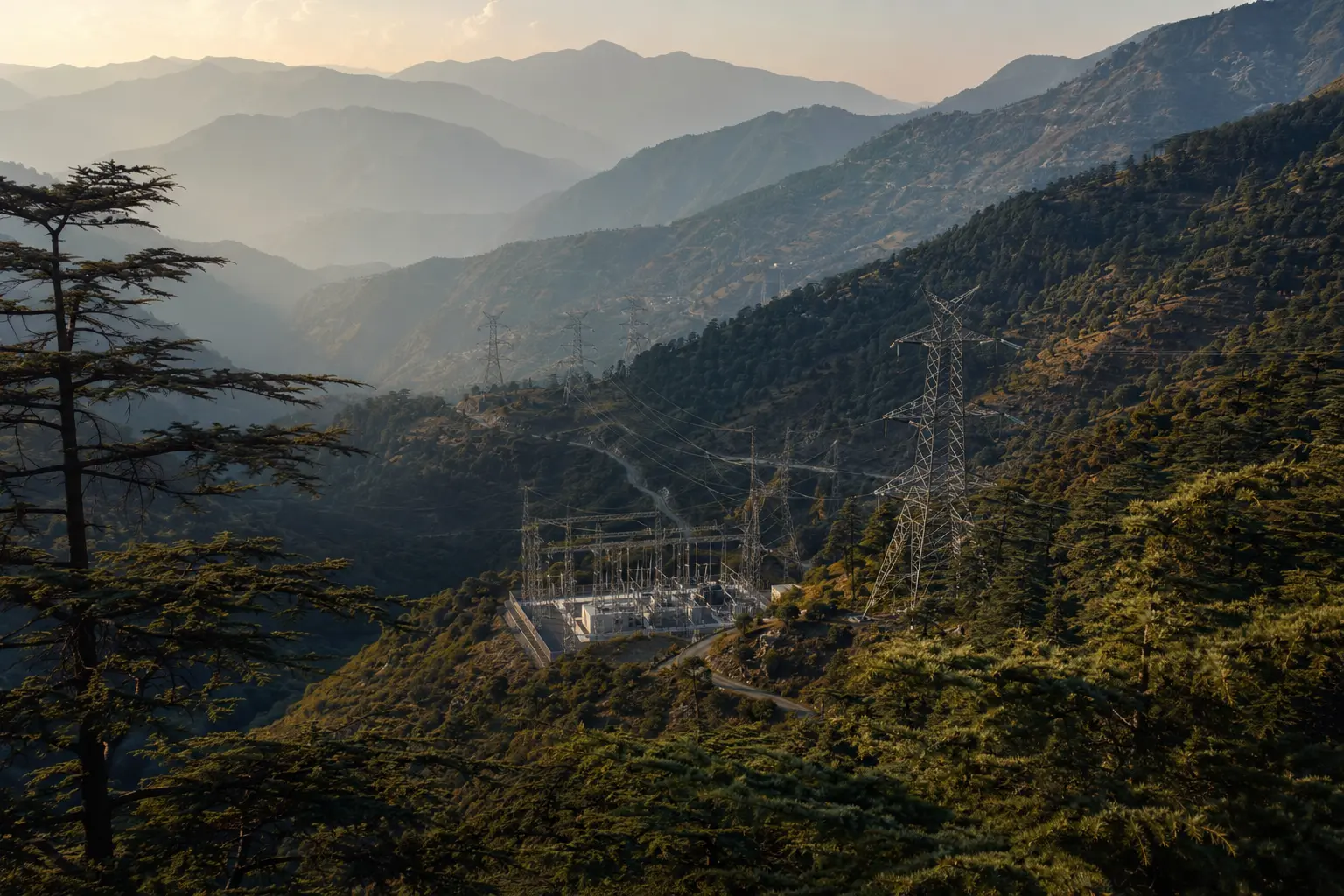 Representative Himalayan landscape and electricity infrastructure in Himachal Pradesh